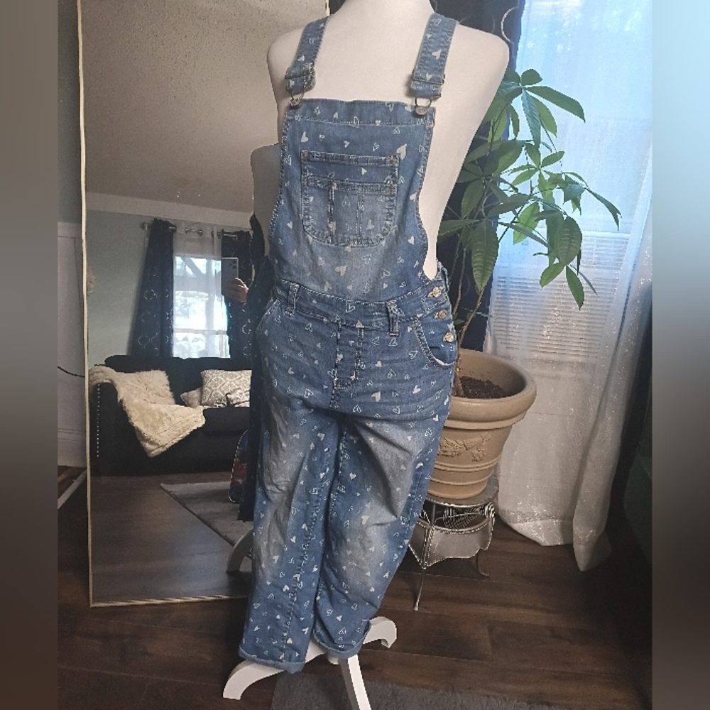 lei Distressed Blue Denim Girls Overalls with Tiny White Motifs